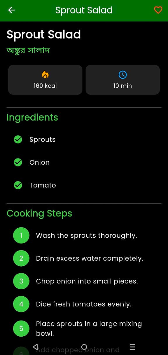 Recipe detail screen